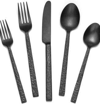 KINGSTONE 30 Pcs Black Hammered Silverware Set for 6, 18/10 Stainless Steel Heavy Duty Flatware Set, Tableware Cutlery Utensil Sets for Home Restaurant Dishwasher Safe