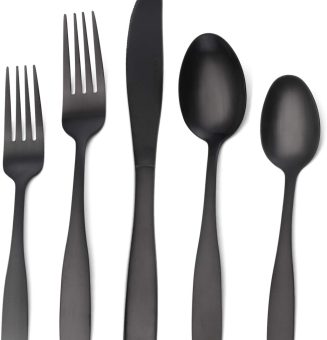 Matte Black Silverware Set, Satin Finish 20-Piece Stainless Steel Flatware set, Tableware Cutlery Set Service for 4, Utensils for Kitchens, Dishwasher Safe