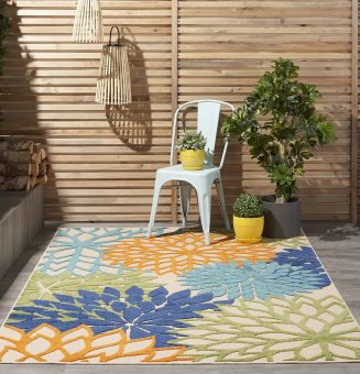 Nourison Aloha Indoor/Outdoor Multicolor 5'3" x 7'5" Area Rug, Tropical, Botanical, Easy Clean, Non Shedding, Bed Room, Living Room, Dining Room, Deck, Backyard, Patio (5x7)