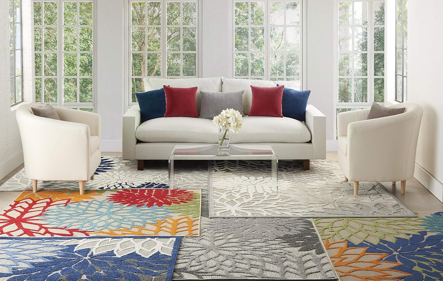 Nourison Aloha Indoor/Outdoor Multicolor 5'3" x 7'5" Area Rug, Tropical, Botanical, Easy Clean, Non Shedding, Bed Room, Living Room, Dining Room, Deck, Backyard, Patio (5x7) - Image 12