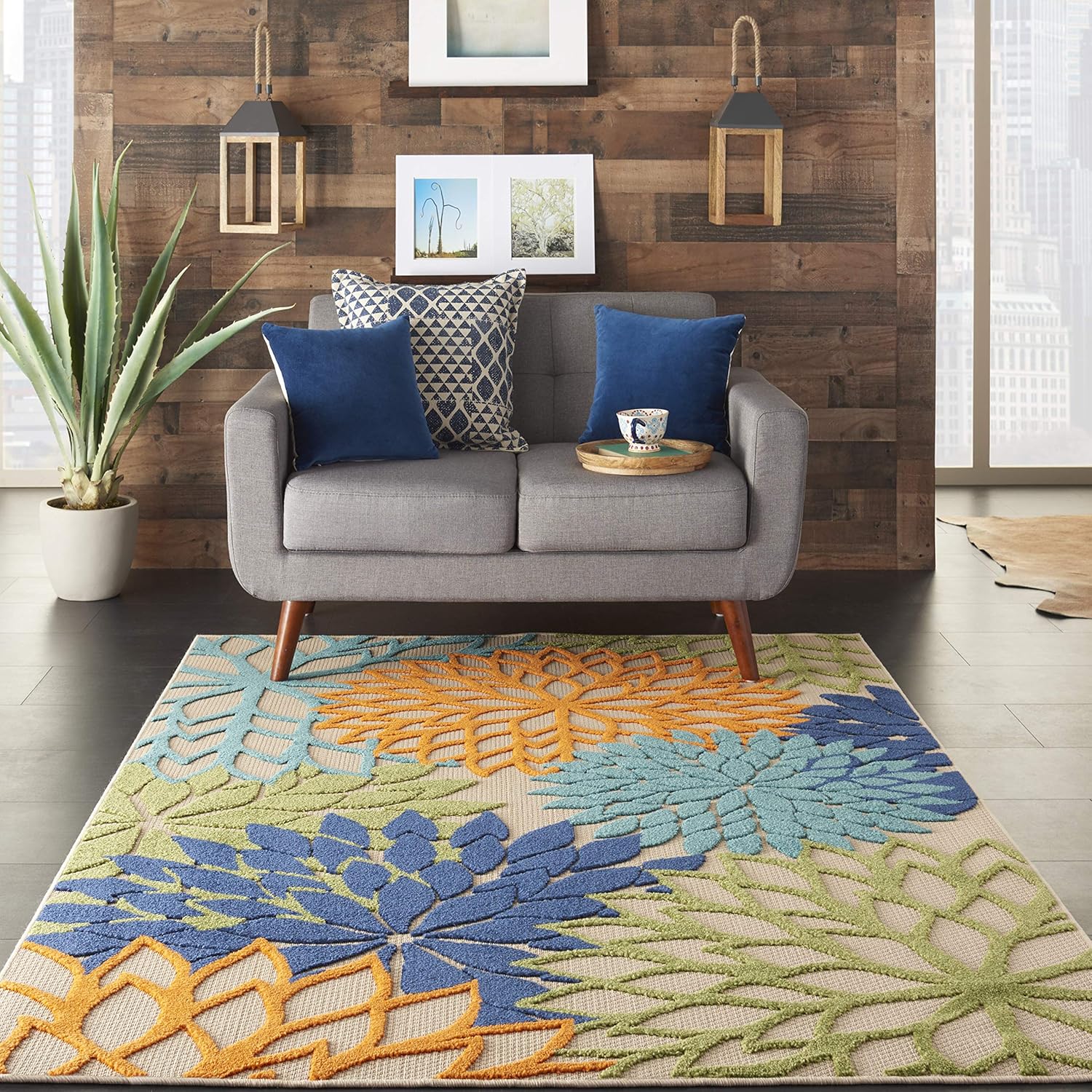 Nourison Aloha Indoor/Outdoor Multicolor 5'3" x 7'5" Area Rug, Tropical, Botanical, Easy Clean, Non Shedding, Bed Room, Living Room, Dining Room, Deck, Backyard, Patio (5x7) - Image 4