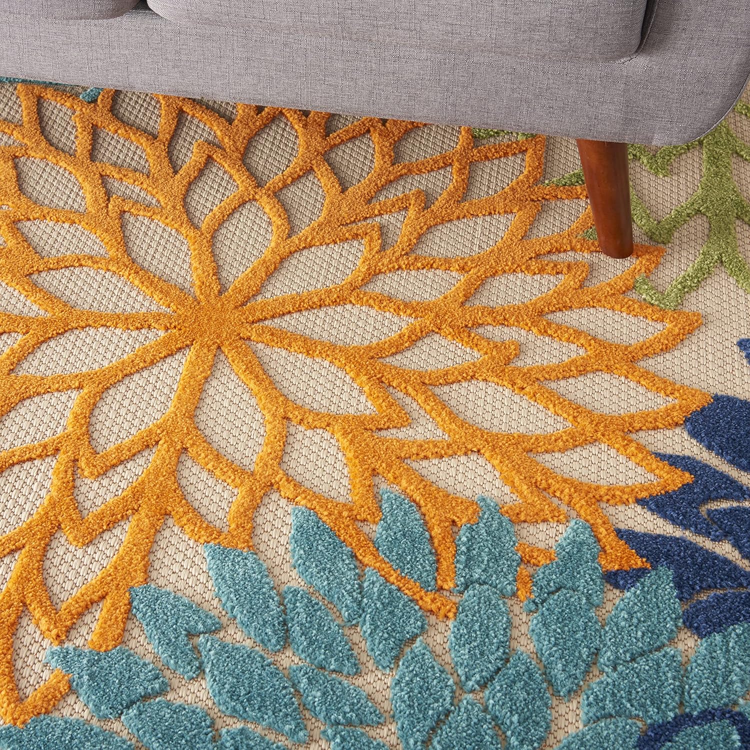 Nourison Aloha Indoor/Outdoor Multicolor 5'3" x 7'5" Area Rug, Tropical, Botanical, Easy Clean, Non Shedding, Bed Room, Living Room, Dining Room, Deck, Backyard, Patio (5x7) - Image 5
