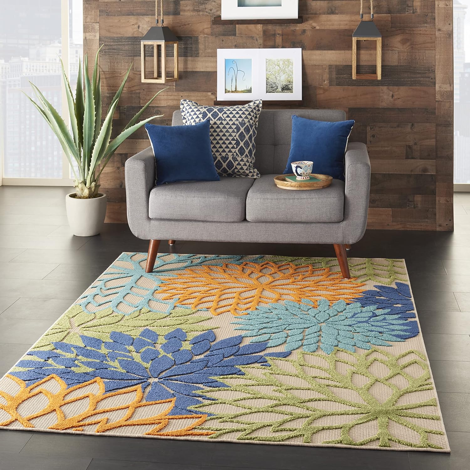 Nourison Aloha Indoor/Outdoor Multicolor 5'3" x 7'5" Area Rug, Tropical, Botanical, Easy Clean, Non Shedding, Bed Room, Living Room, Dining Room, Deck, Backyard, Patio (5x7) - Image 6