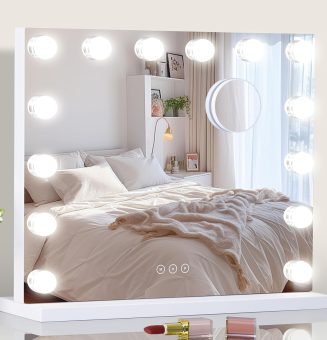 Vanity Mirror with Lights Lighted Makeup Mirror with Dimmable LED Bulbs,3 Color Lighting Modes,USB Charging Port Touch Control,Sturdy Metal Frame Design,White (50x40cm, 4.70)
